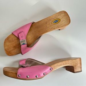 Dr. Scholl's Pink Wooden Slip On Heel Sandals Size 10